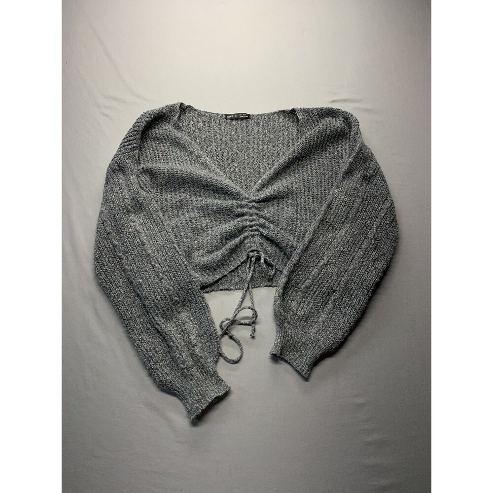 Shein Gray Knit  V Neck Cropped Sweater Womens Small